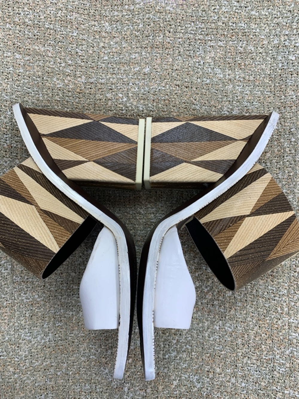 Tory Burch Brown and White Geometric Slide Sandals - Picture 3 of 8